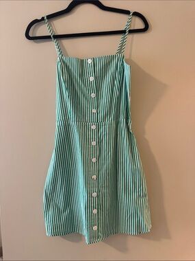 Green and White Striped Button-Front Mini Dress